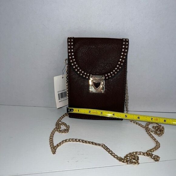 Crossbody Phone Purse Black With Gold Studs With Two Pockets Women’s Shoulder - Picture 3 of 5